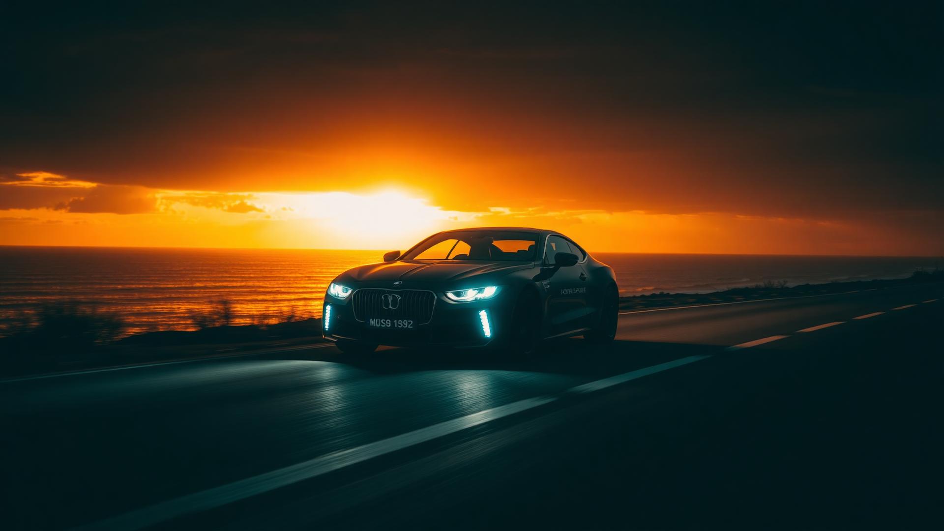 Luxury car at sunset